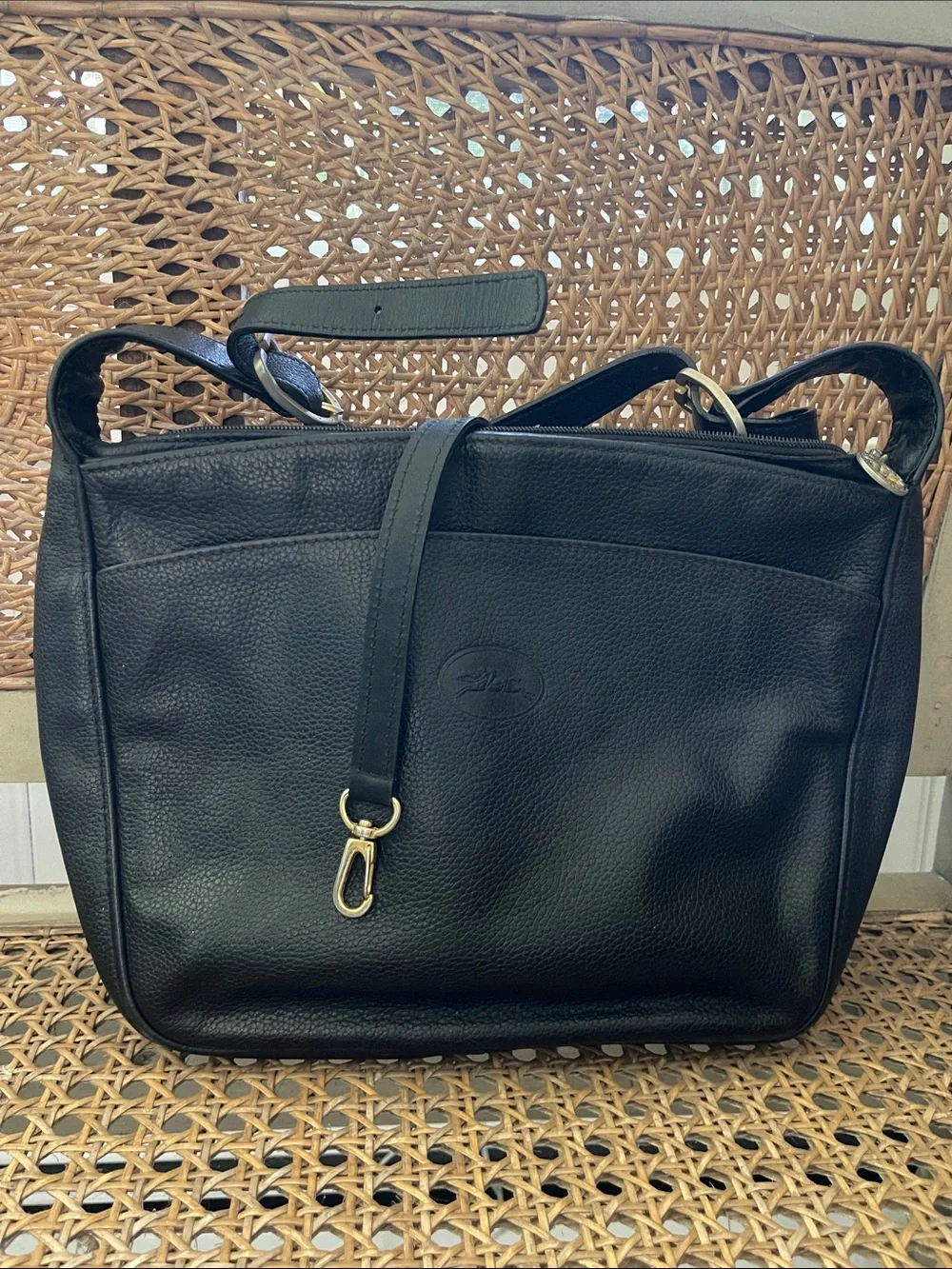 Longchamp Black Leather Messenger Bag - Picture 1 of 12